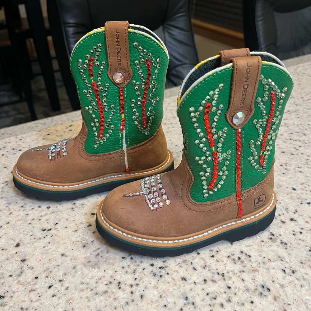 John Deere Green and Brown Kids Boots